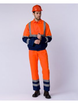 Костюм сигнальный с укороченной курткой (тк.Смесовая,210) п/к, оранжевый/т.синий
